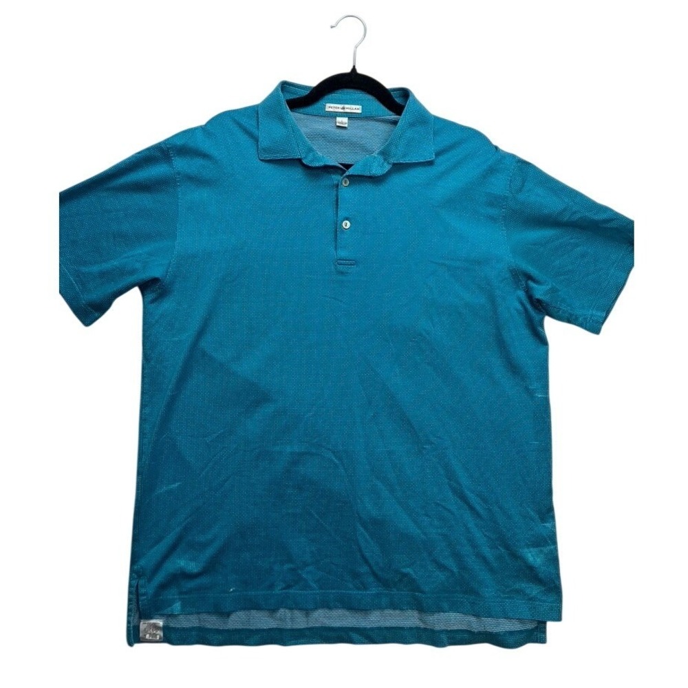 Peter Millar Mens Teal Micro‎ Dot Short Sleeve Polo Shirt Size Large Cotton